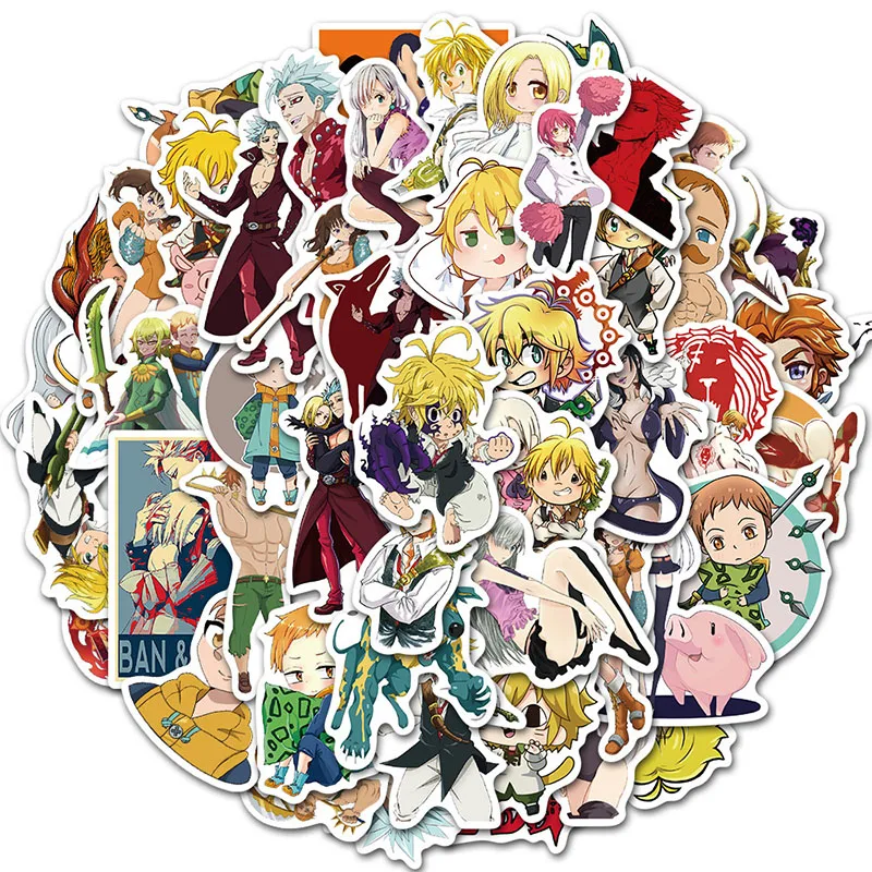 Pegatinas de dibujos animados de Anime japon&eacute;s The Seven Deadly Sins para port&aacute;til, equipaje de tel&eacute;fono para motocicleta, monopat&iacute;n, juguetes de pegatinas para ni&ntilde;os, 50 Uds.-0