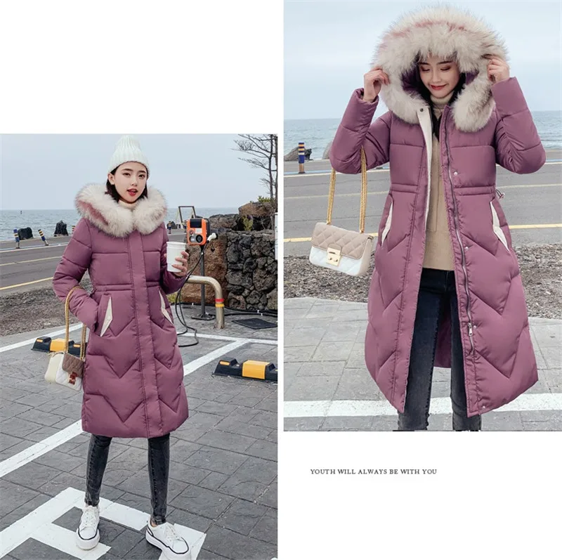 Autumn Winter New Warm Down cotton Jacket Women Hooded Fur collar Cotton Jackets Women's Korean Casual Plus size Parkas F921 - Цвет: Bean paste