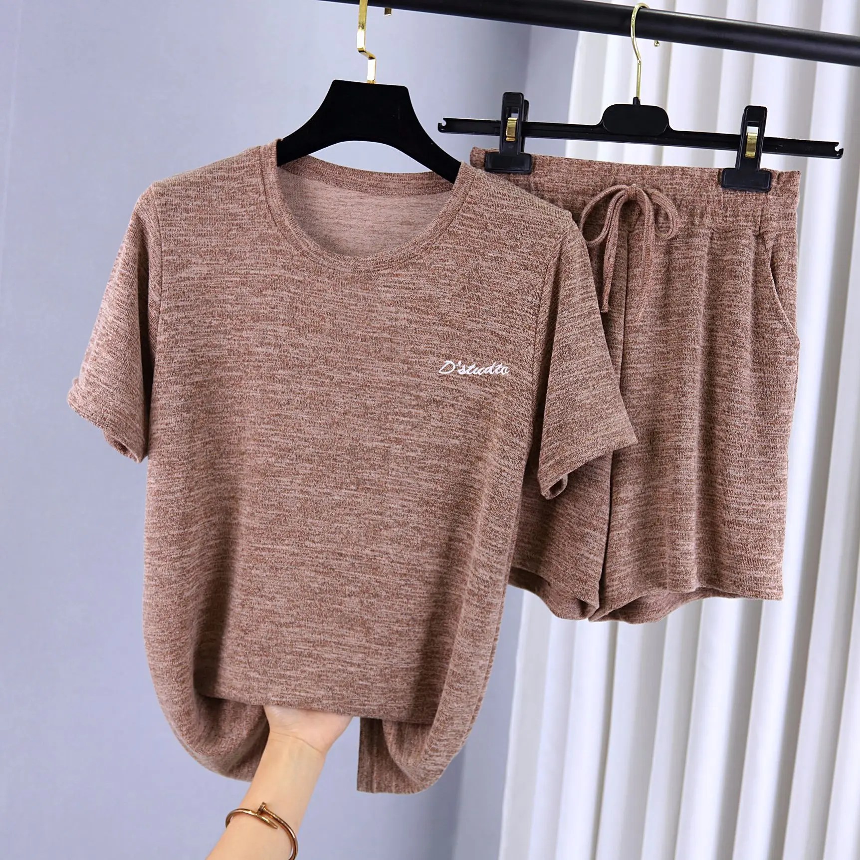 Женские шорты с Вышивкой Букв и коротким рукавом пижама для женщин летняя Пижама