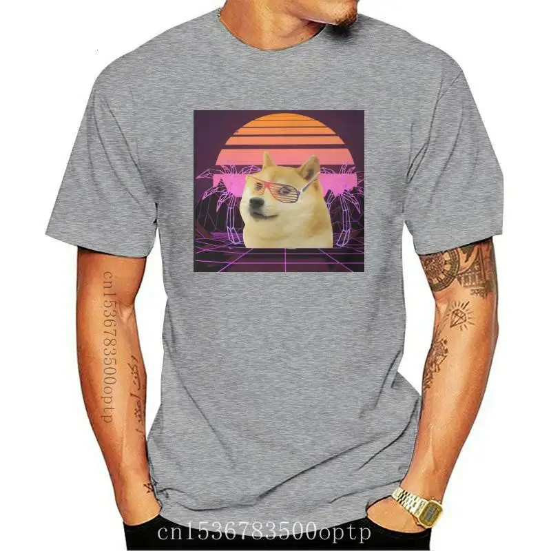 

Dogecoin Cryptocurrency Miners Meme TShirt for Men Vaporwave Basic Casual Sweatshirts T Shirt Novelty New Design Fluffy