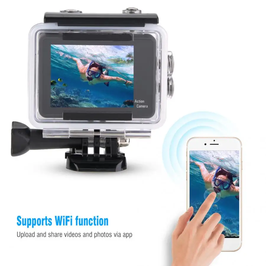 Уличная 30 м водонепроницаемая Спортивная камера 4K 30fps двойной экран wifi широкоугольная экшн Спортивная камера комплект для катания на лыжах, плавания, верховой езды