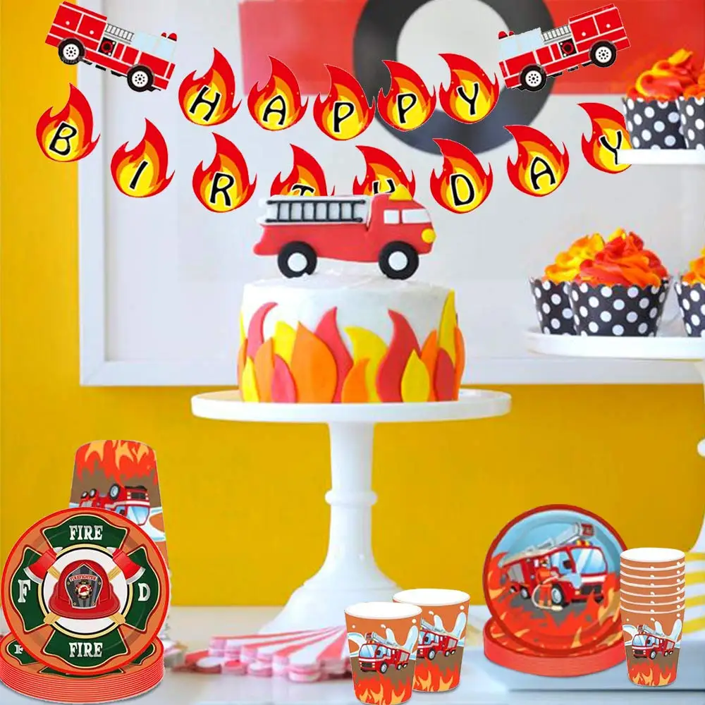 

Fireman Birthday Banner Firetruck Birthday Supplies Firetruck Party Plates Napkin Firefighter Birthday Party DisposableTableware