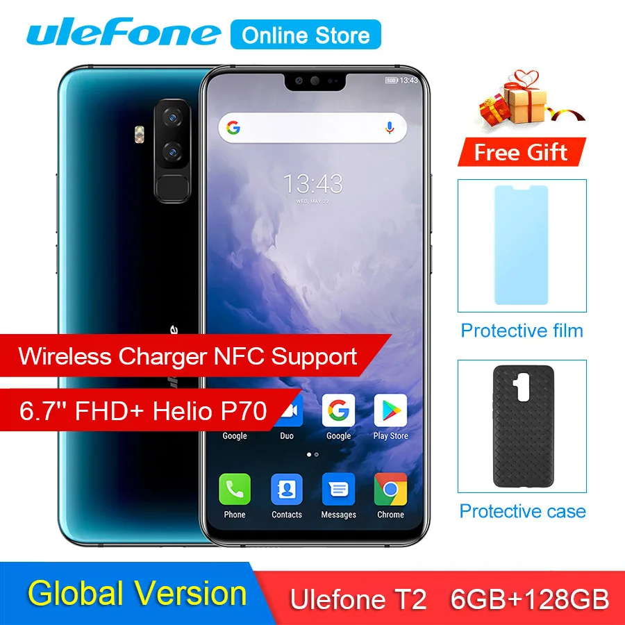 Ulefone T2 6,7 ''FHD+ Helio P70 6 ГБ 128 ГБ смартфон двойной 4G отпечаток пальца Лицо ID NFC Android 9,0 мобильный телефон 4200 мАч