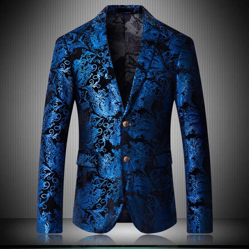 

Мужской Блейзер высокого качества с синим принтом, однобортный Блейзер, повседневный костюм, пиджак размера плюс 4xl 5xl, Блейзер, Masculino, 2020