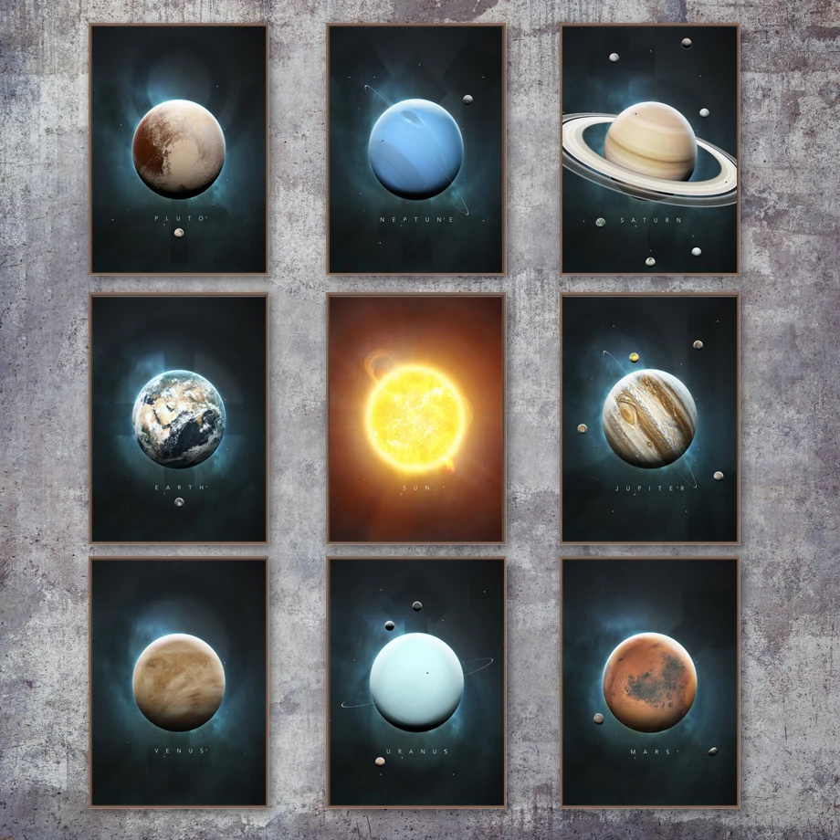 Sun Venus Saturn Mars Earth Pluto Planet настенная живопись холст скандинавские постеры и принты