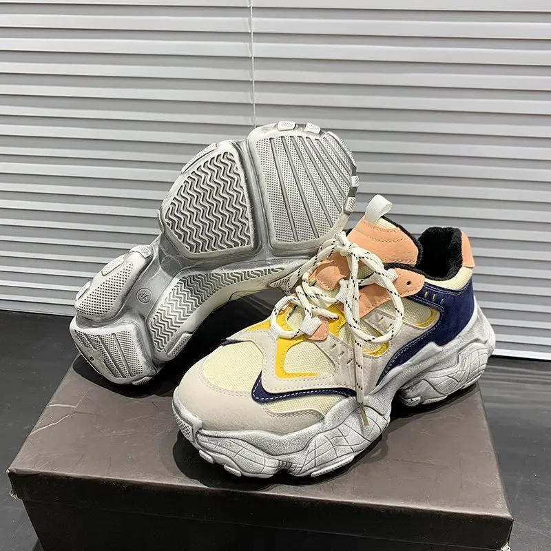 

Winter Women Chunky Sneakers Vulcanized Shoes Fashion Female Platform Sneakers Thick Sole Plush Keep Warm Casual Shoes 5CM