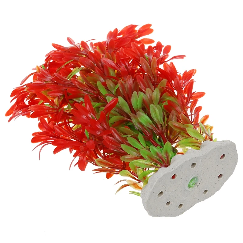 2 Pcs Aquarium Accessories: 1 Artificial Plastic Plant Red Green Color & Turtle Decoration | Дом и сад