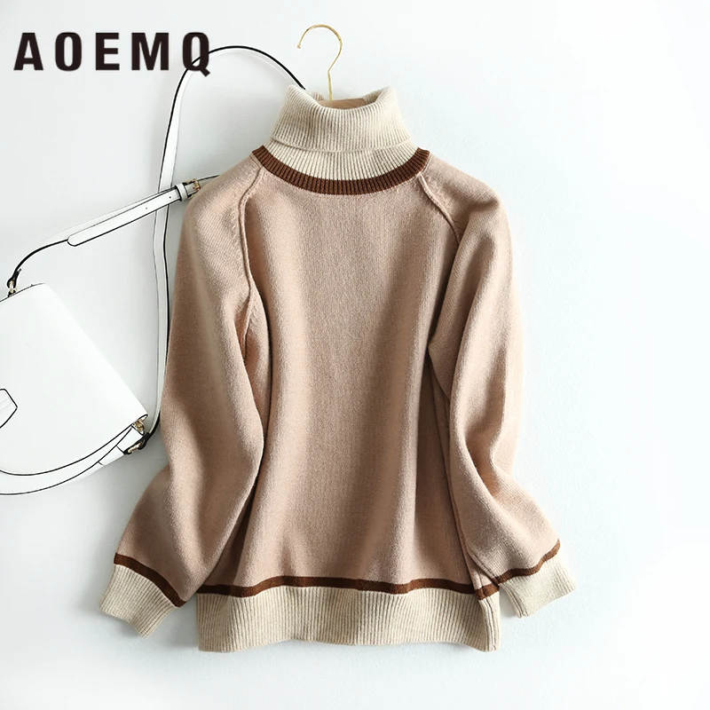 AOEMQ Fashion England Sweaters Thick Pullovers Tops Turtlenck Collar Candy Color Highstreet Sweater Women Clothing | Женская одежда
