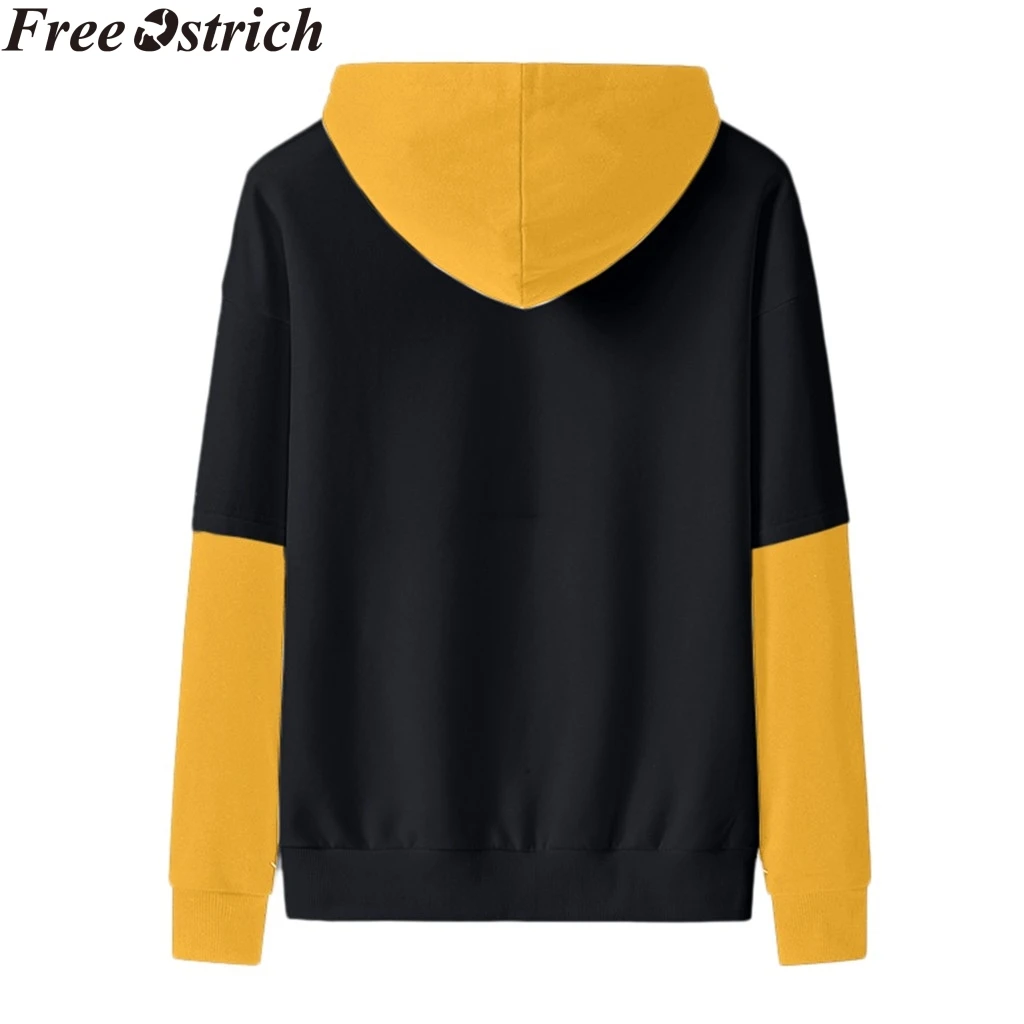 

Men Stitching Sweatshirts Cotton Hoodies Print Fashion Plus Size Hip Hop Pullover Long Sleeve Casual Drawstring Pocket Loose Top