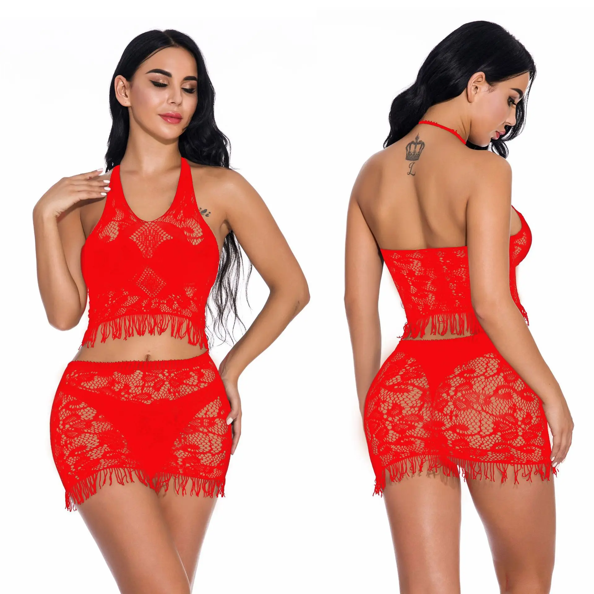 Женское нижнее белье ночная рубашка сексуальная Babydoll кружевная сорочка из двух