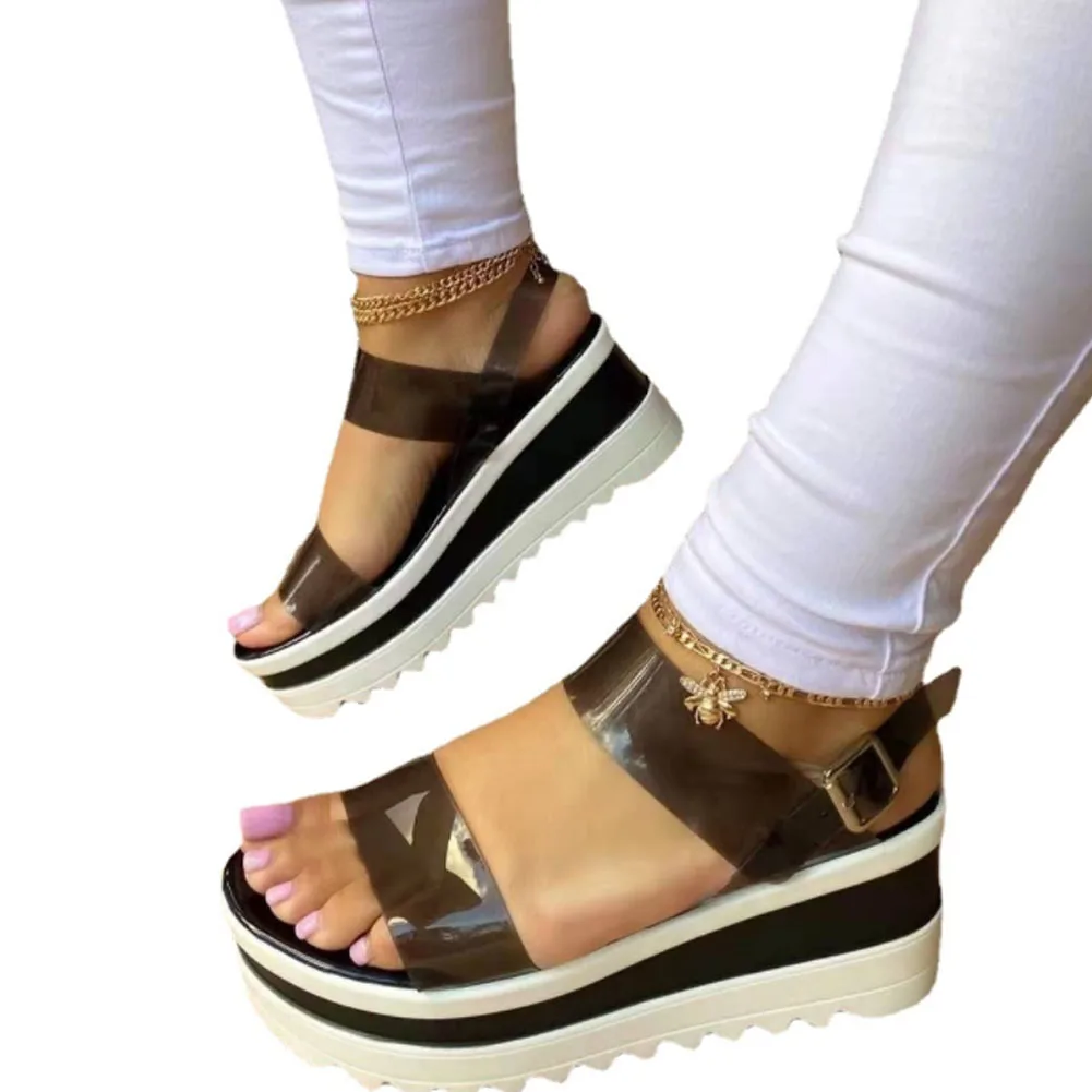 

SaraIris Solid PVC Female Sandals Buckle Platform women's Sandals INS Hot Sale Wedges Rome Casual Leisure Comfy Women Shoes