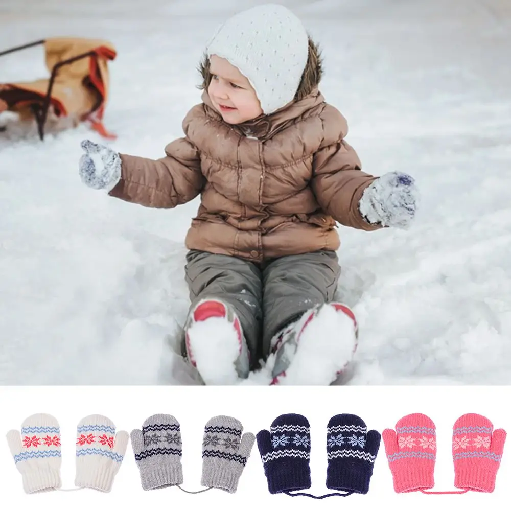 

Snowflake Soft Warm Knitted Coral Fleece Full Finger Gloves Kids Gloves Thick