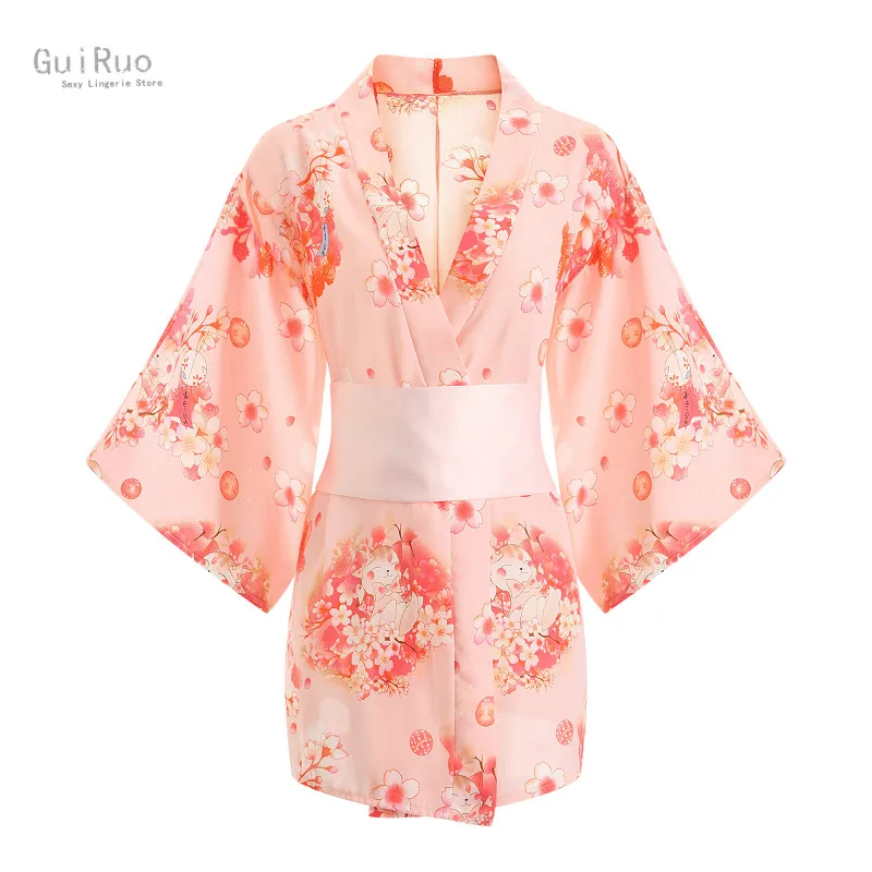 

Anime Cosplay Kostuums Vrouwen Sakura Stijl Gedrukt Kimono Lingerie Sexy Lingerie Babydoll Dress Erotische Glad Baden Kimono Gew