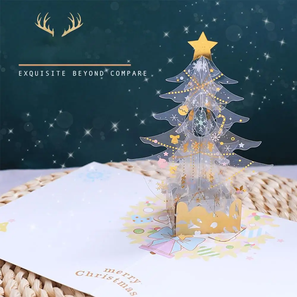 Поздравительная открытка ручной работы с рождественской елкой со сверкающими