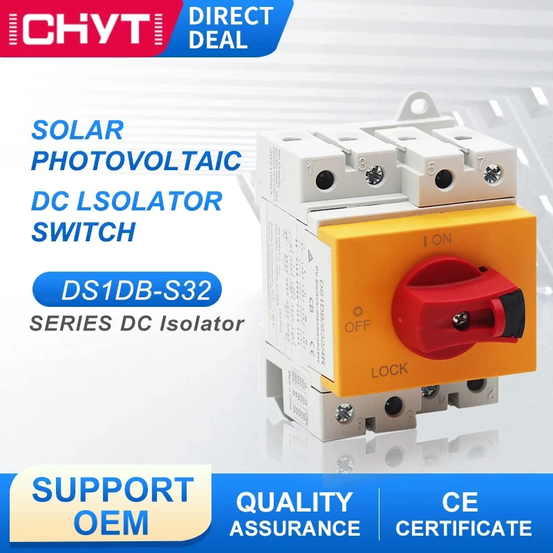 DS1DB-S32 4P 32A 1000V Din Rail IP20 солнечная электрическая Вращающаяся ручка DC изолятор