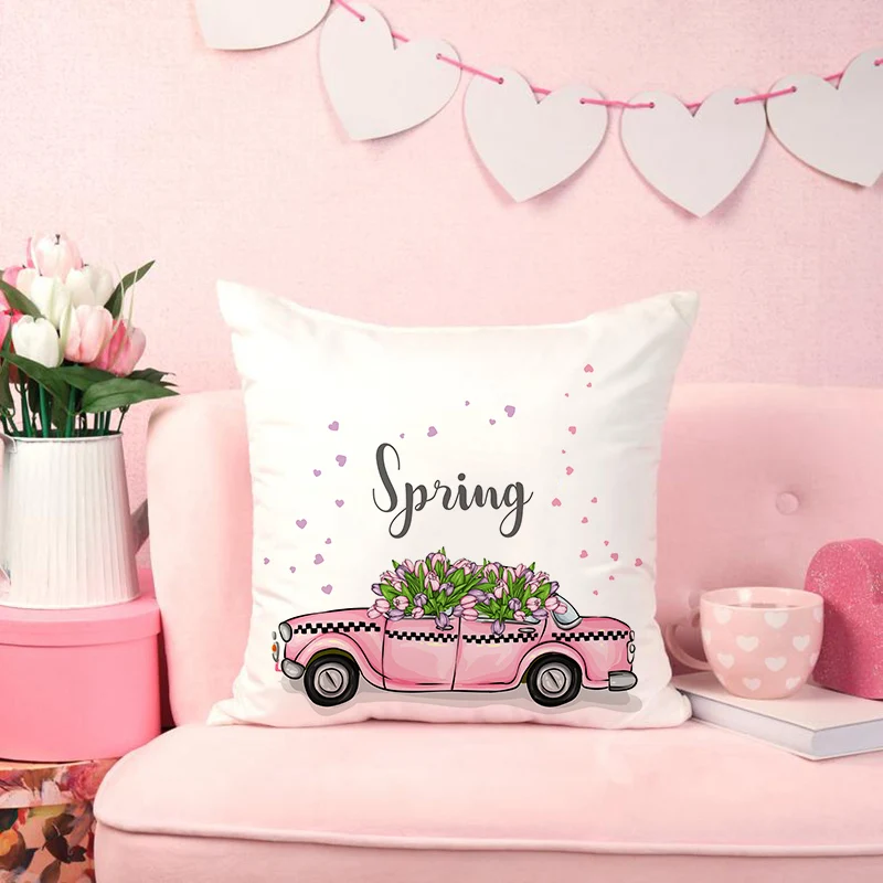 

Весенний декор цветок автомобиля пледы наволочки для подушек в весеннем Подушка Чехлы для Подушка на диван, кровать Чехлы Декоративные 45x45