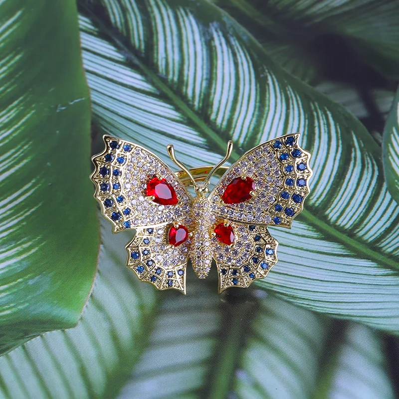 

VERY GIRL Vivid Butterfly Rings+Studs Set Mosaic Cubic Zirconia Design Adjustable Ring for Women Wedding Jewelry Set