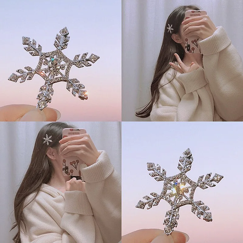 Christmas Hair Ornaments Charm Rhinestone Geometric Snowflake Clips Snow Bling Women Kids Birthday Jewelry Gifts | Украшения и
