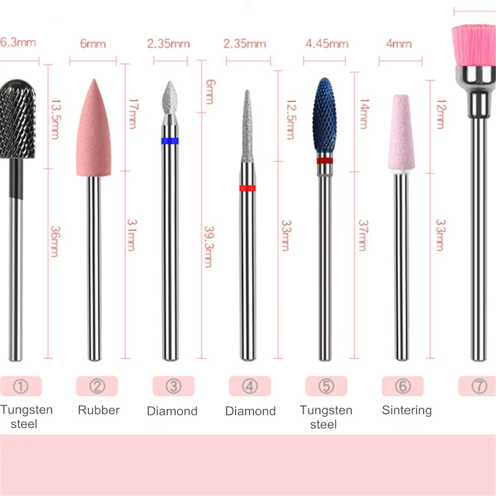 Электрическое сверло для ногтей набор из 7 керамических фрез карбида вольфрама