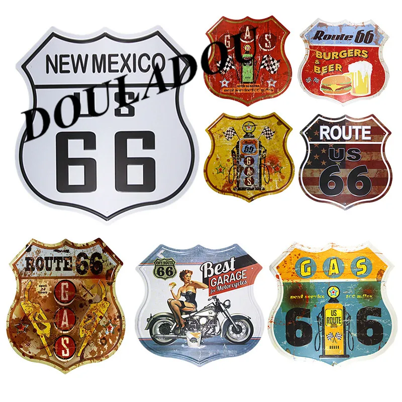 

[Douladou]GAS Motorcycle Pin Up Poster USA Route66 Hot Rod Wall Signs for Garage Man Vintage Painting Decor Shop Signs20x30CM