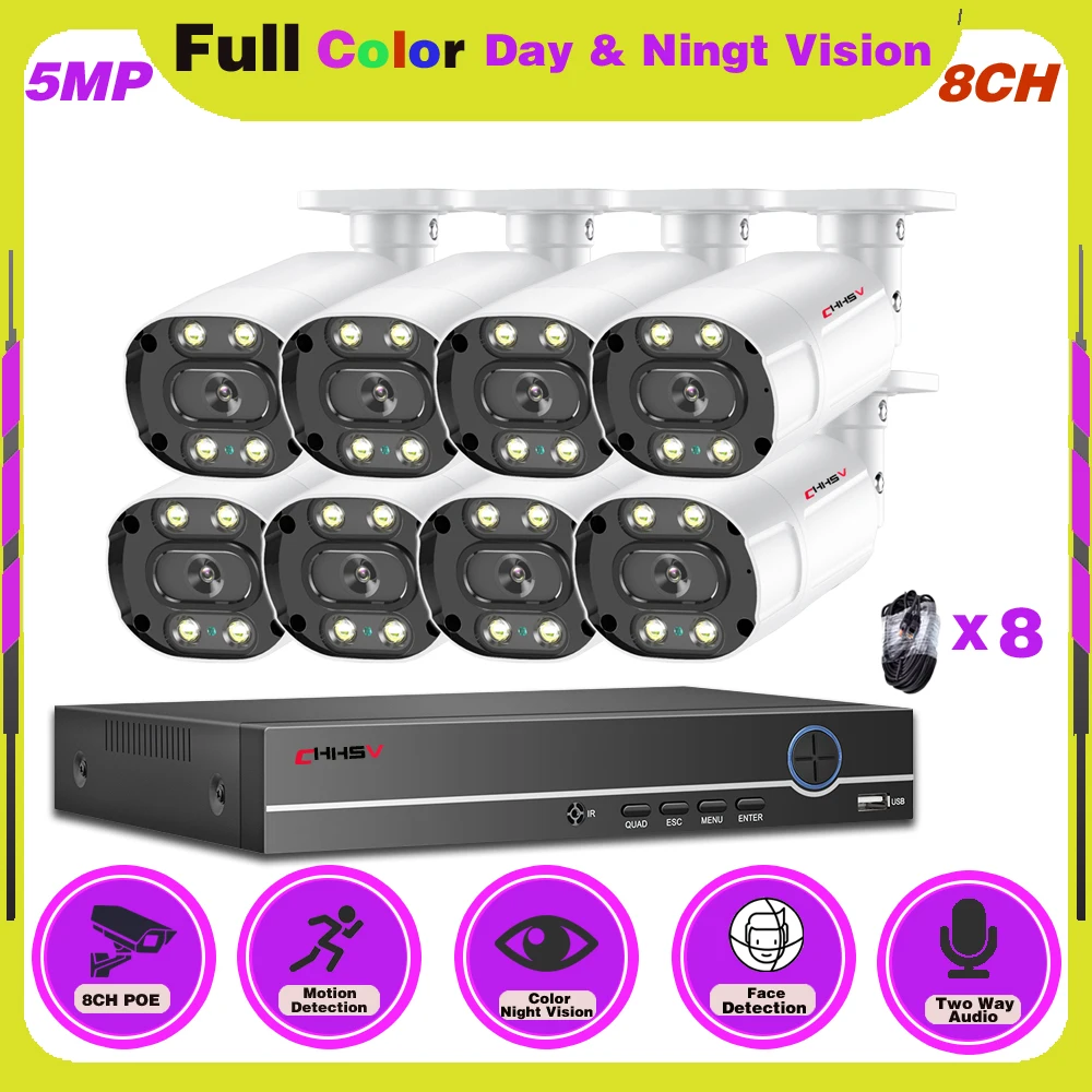

8CH 5MP NVR Kit POE Security Camera System Outdoor Waterproof 5MP Two-way Audio IP Camera IR-Cut CCTV Video Surveillance System