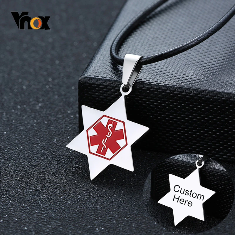 Мужские Индивидуальные медицинские ожерелья Vnox Давида кулон изготовленные на