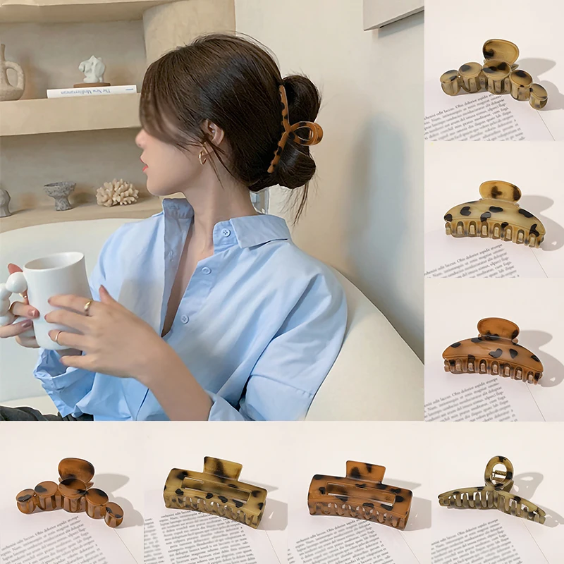 

Geometric Acetate Hair Claws Large Square Hair Crabs Clip Leopard Grain Hair Clamps For Women Hair Accessories Hairgrips