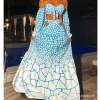 ladies suits dresses printed tube tops patchwork long skirt suits cropped tops high waisted big lined dresses blue patte