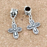 15pcslot dangle cross flower charm big hole beads fit european charm bracelet jewelry 13x30mm a 273a