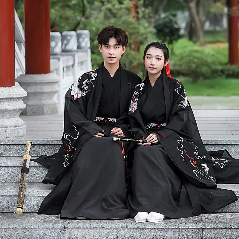 

Hanfu Men&Women Chinese Traditional Embroidery Black Hanfu Adult Couples Halloween Cosplay Costume Fancy Dress Plus size 4XL