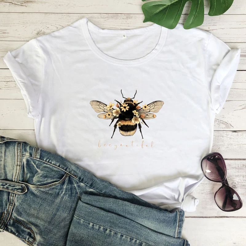 

Beeyoutiful Colored Print T-shirt Fashion Women Graphic Bee Top Tee Shirt Trendy Summer Short Sleeve Motivational Quote Tshirt