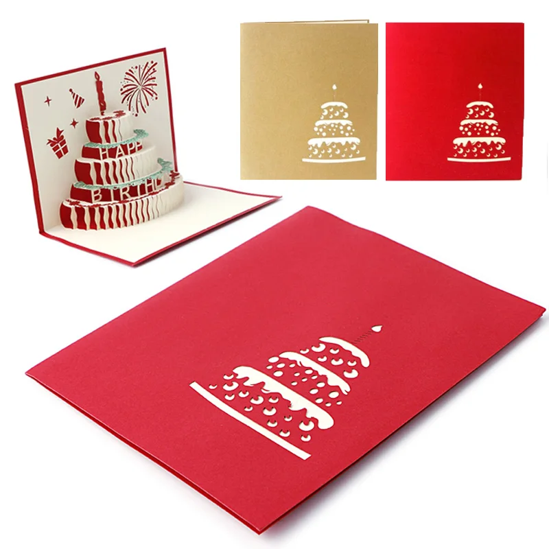 3D открытка на день рождения для девочек детей жены мужей торт открытки вечерние