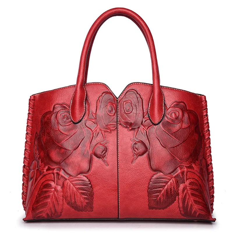 

2021 Fashion Genuine Leather Women Handbags Crossbody Bags For Ladies Totes Ethnic Flower Embossed Messneger Bag Bolsa Female
