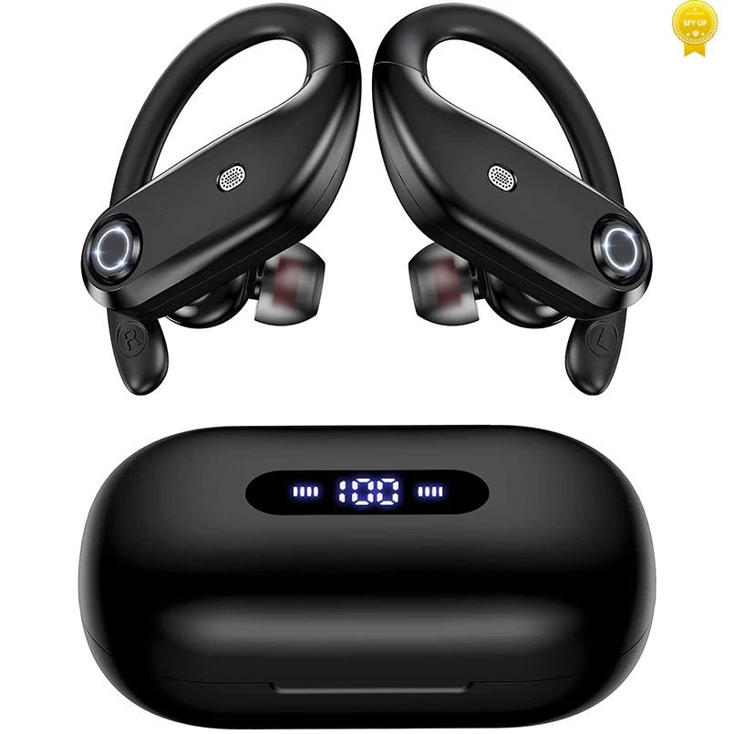 

Bluetooth Headphones 4-Mics Call Noise Reduction Wireless Earbuds IPX7 Over Ear Earphones 2200mAh Charging Box for Sport Gaming
