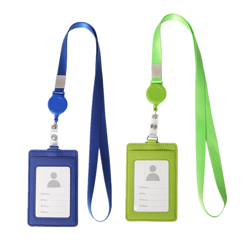 Leather ID Card Bank Card Campus Meal Card Bag Bus Subway Card Protective Cover With Neck Strap Lanyard For Keys ID Card