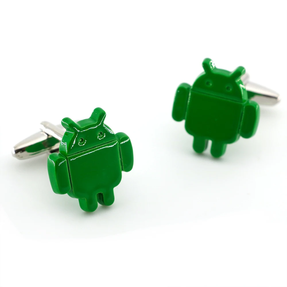 Мужские Запонки Для Android качественные запонки из латуни зеленого цвета с роботом