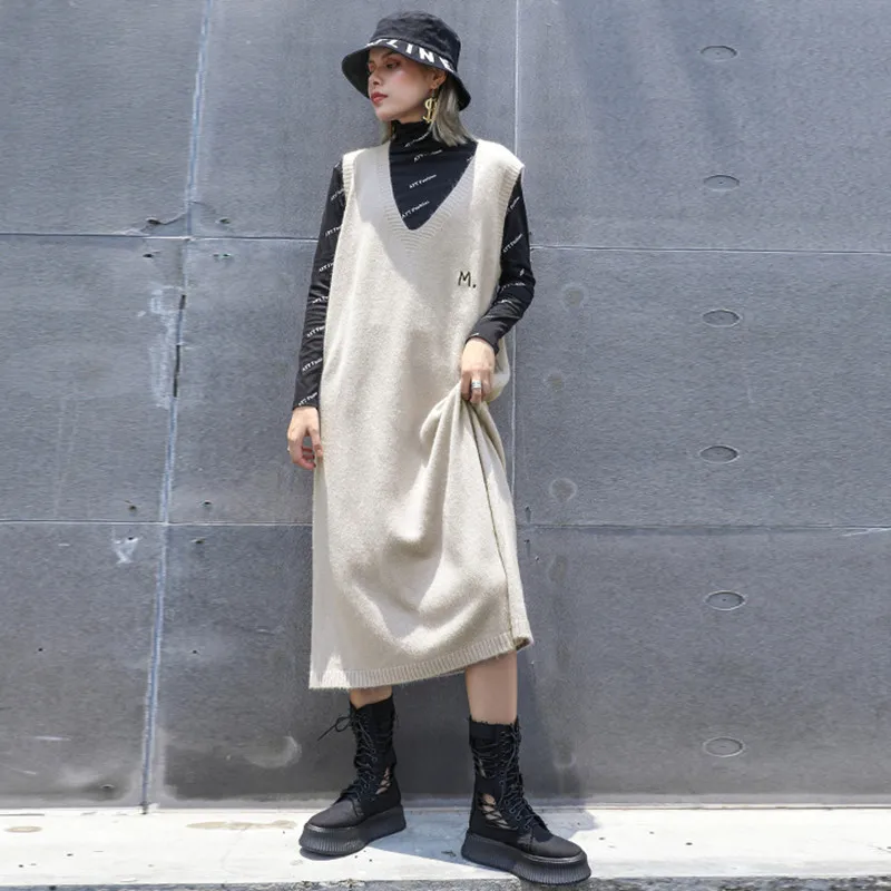 Новинка 2019 повседневное осенне-зимнее вязаное женское платье без рукавов с