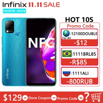 Global Version Infinix hot 10s NFC Support 4GB 64GB 6.82'' Display Smartphone Helio G85 48MP AI Rear Camera 5000mAh Battery