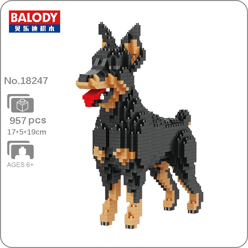 Balody 18247 черный Dobermann собака животное домашнее 3D модель DIY Мини Алмазные блоки