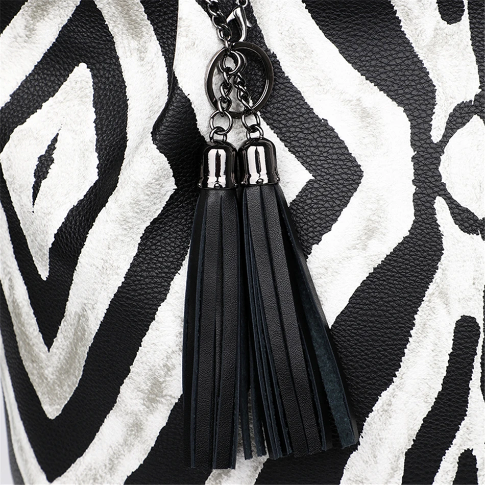 Женские кожаные сумки с принтом зебры дизайнерские кисточками Большая