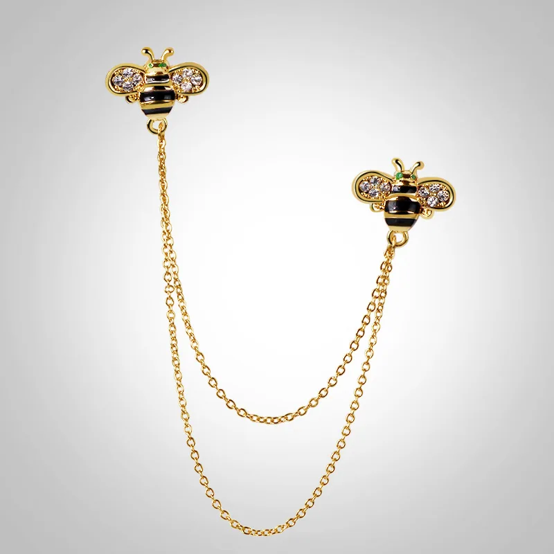 Маленький декор в виде пчел из кисточкой золото брошь с цепочкой футболка