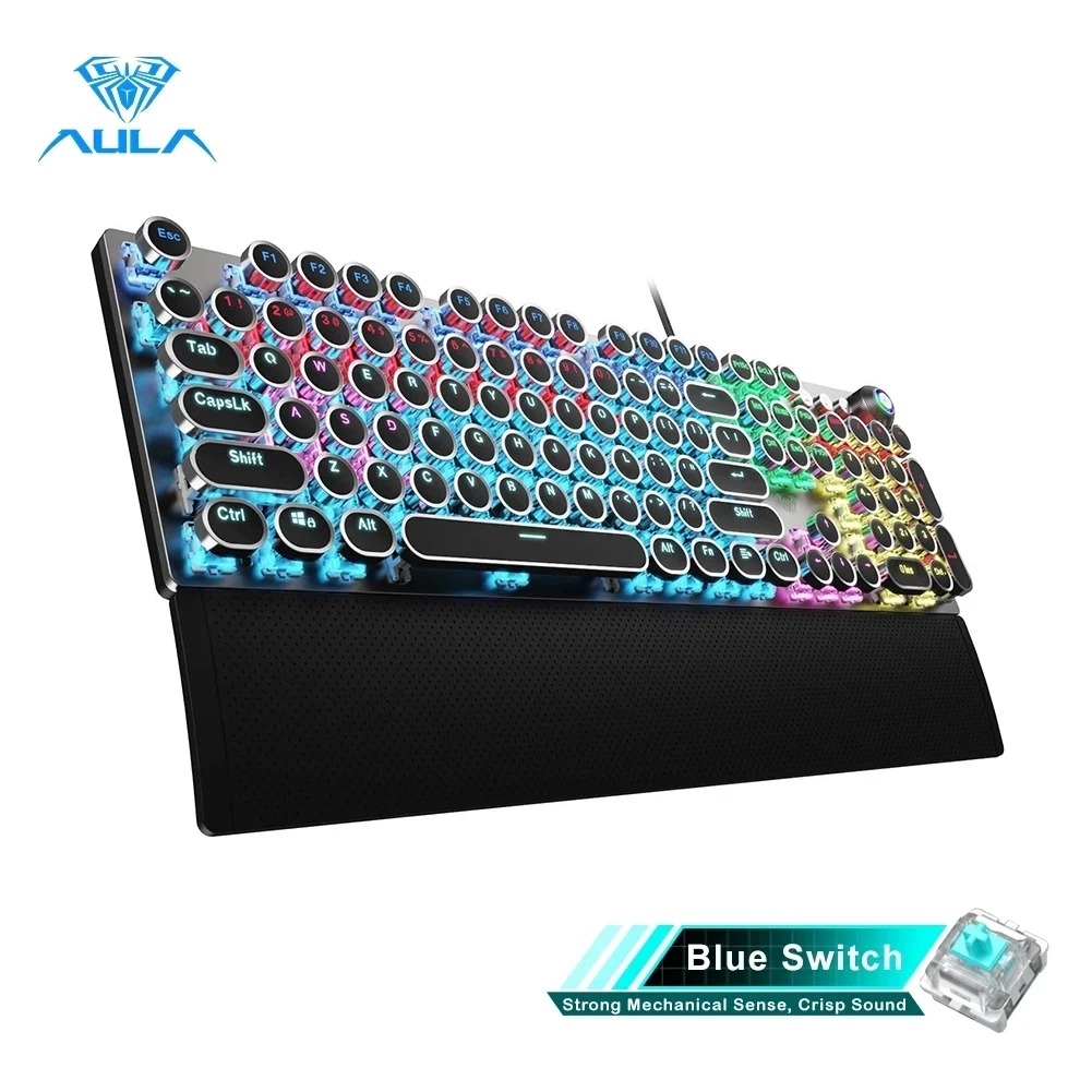 aula gaming mechanical keyboard retro square glowing keycaps backlit usb wired 104 anti ghosting gaming keyboard for pc laptop free global shipping