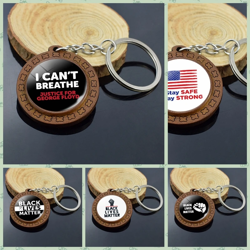 Черная жизнь сила материи кулак деревянный брелок для ключей стеклянный кабошон