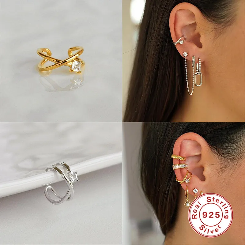 

CANNER 1Pc Cross Diamond Real 925 Sterling Silver 2021 Trend Earring For Women Ear Clip Cartilage Boucle Oreille Femmel