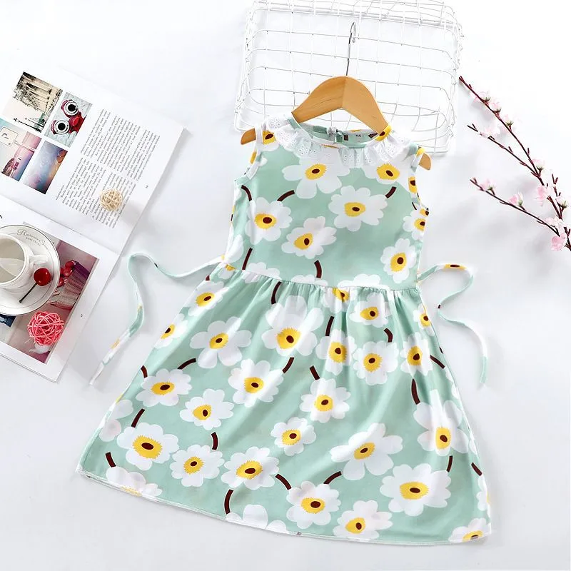 

2021 New Summer Fashion Girls' Dress Party Princess Children Kids Clothing Sleeveless Printed Cotton Beach