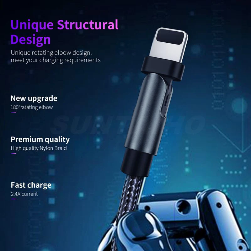 Кабель для быстрой зарядки Suntaiho с поворотом на 180 градусов iPhone 12 11 Pro Max XR XS X 8 7 6s 6 Plus