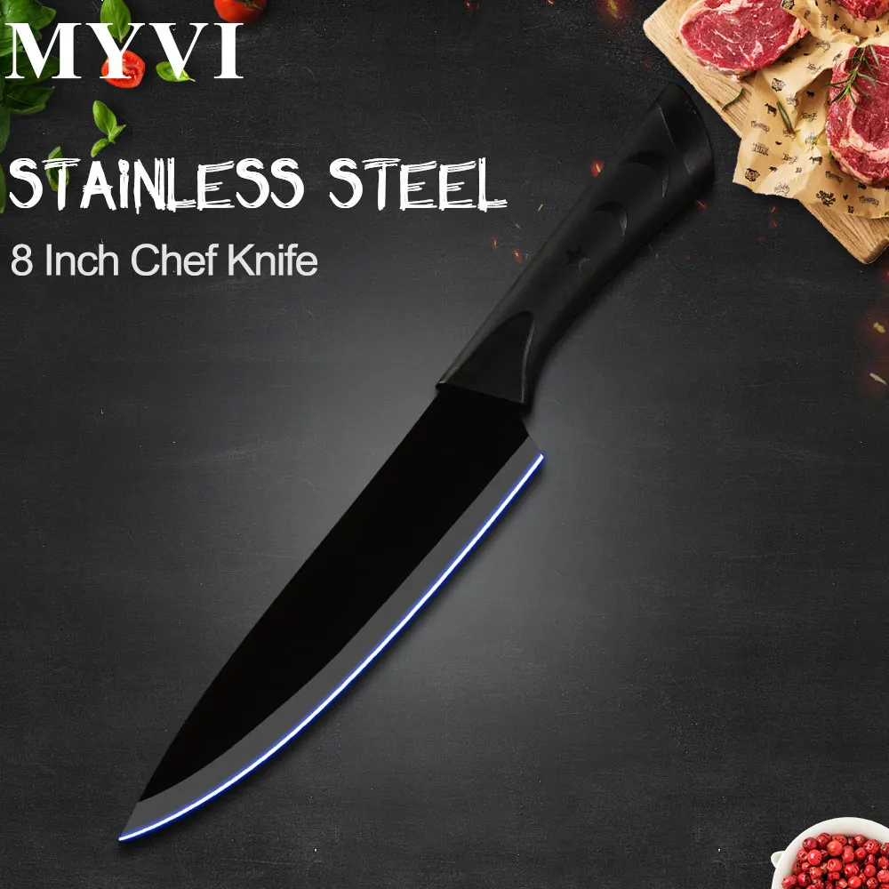 B.8 inch Chef Knife Черный нож из нержавеющей стали 6 шт. набор кухонных ножей Ультра острый нож шеф-повара Santoku нож для резки хлеба нож Прямая поставка - Цвет: B.8 inch Chef Knife
