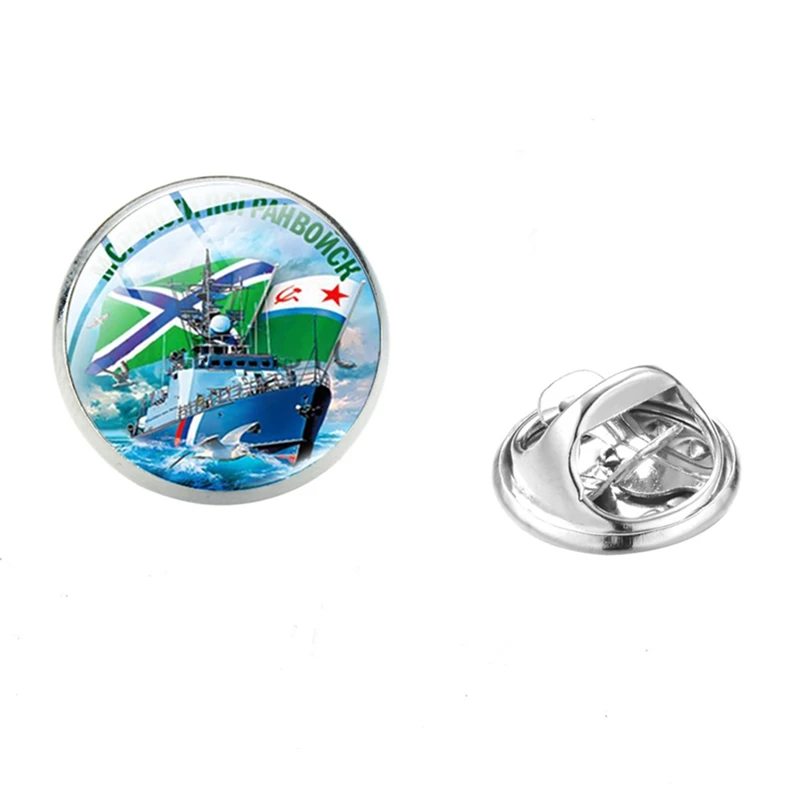 Мужская брошь из нержавеющей стали с кабошоном и стеклянным узором - купить по