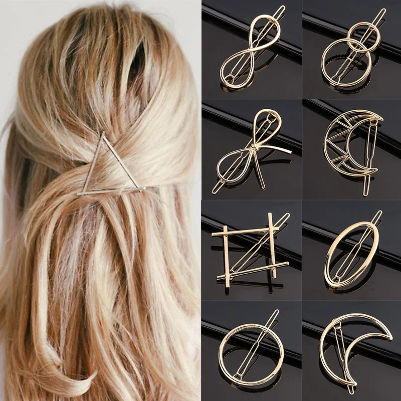 

Moon Circle Hairgrip Triangle Hair Clip Pin Girls Headwear Metal Geometric Alloy Barrette Fashion Woman Hair Accessories