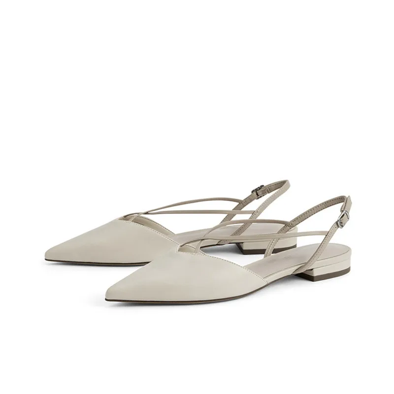 

Female Sandal Clear Heels Shallow Mouth Flat Summer Shoes Woman Cross Girls Pointed Without Comfort Beige Low 2021 Buckle Strap